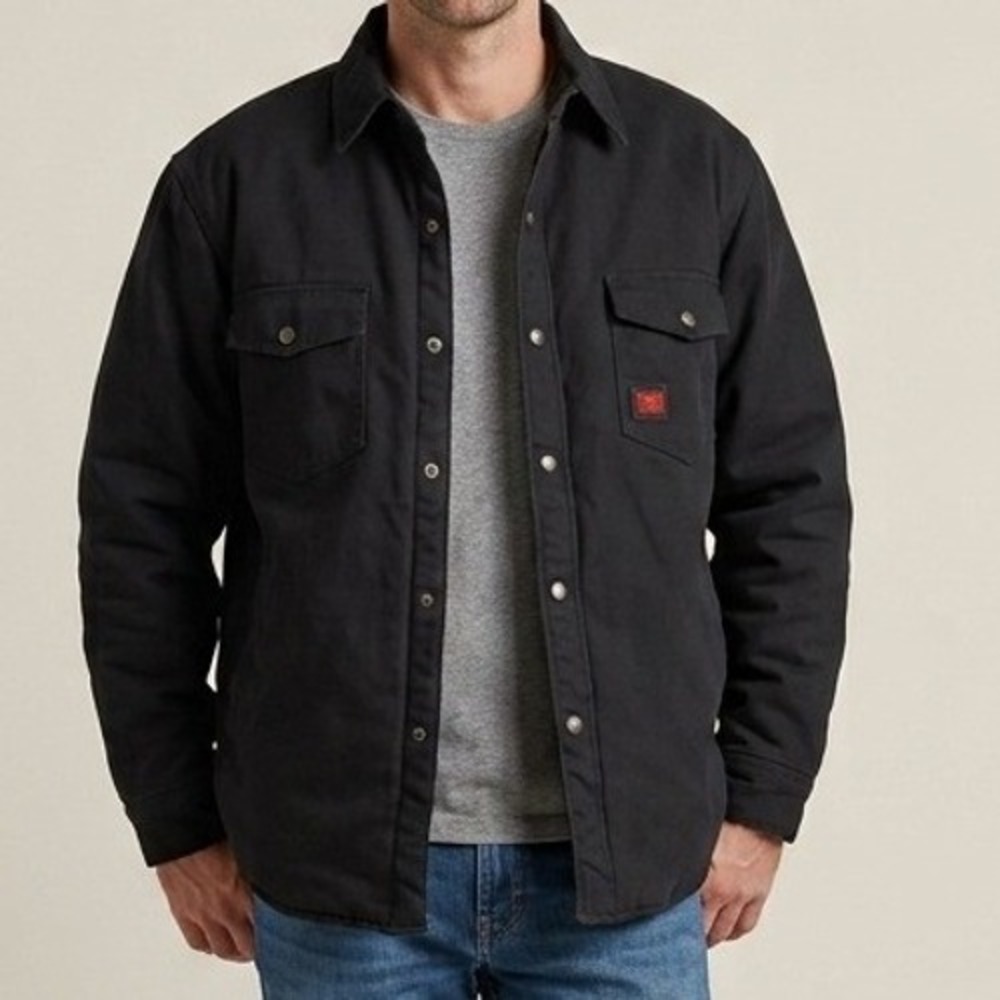 Tough Duck Black Cotton Canvas Quilted Lined Shirt Jacket Mens Medium